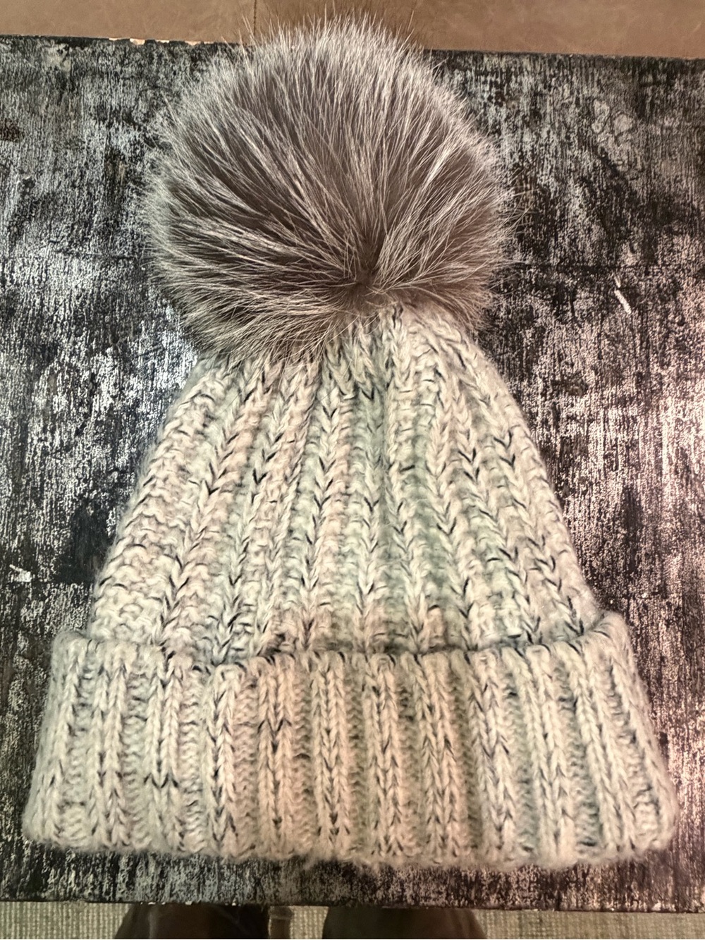 a.n.a Gray fox Fur Trim Beanie